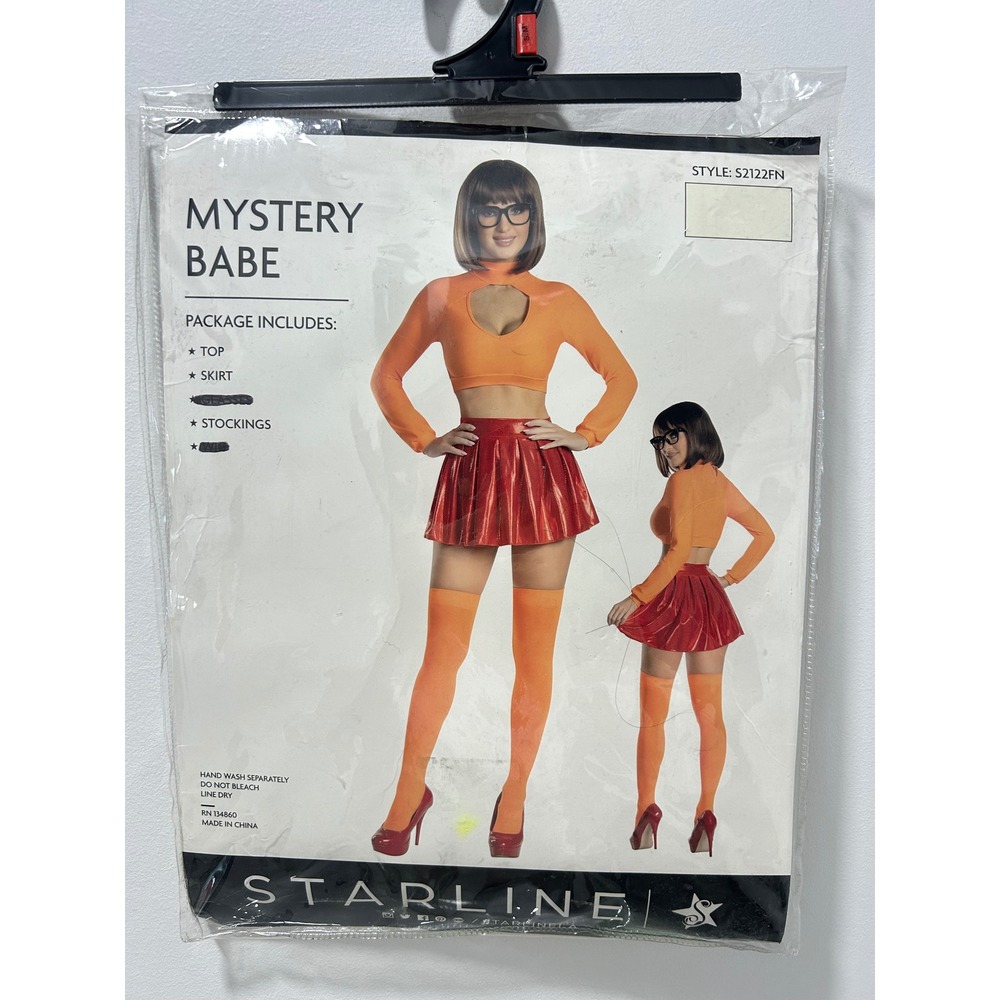 Starline Mystery Babe Velma Halloween Costume Set Orange Plaid Skirt Stockings